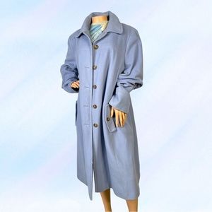 Powder Blue Land’s End Trench Coat (Size 2X): Womens jacket, overcoat, baby blue